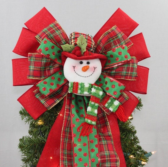 Plaid Snowman Christmas Tree Topper Bow Plaid Snowman Christmas Tree Topper Bow
