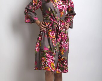 gray floral robe