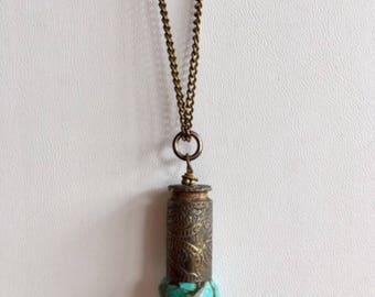Bullet Necklace-Turquoise & Etched Bullet Casing