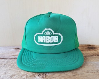 NABOB COFFEE Vintage 80s Trucker Hat Original Green Mesh Snapback Baseball Cap Adjustable Retro Ballcap