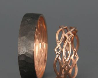 14k rose gold black and bright celtic wedding rings set handmade 14k rose gold celtic - Celtic Wedding Rings 14k rose gold black and bright celtic wedding rings set handmade 14k rose gold celtic - Celtic Wedding Rings