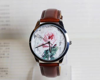Vintage Rose watch,Vintage Style Leather Watch, Women Watches, Girlfriend watch