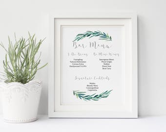Wedding Bar Menu Template, Drink Sign, Printable Bar Menu Wedding, Signature cocktail sign, Bar Menu Sign, Drinks Printable Wedding, TL16