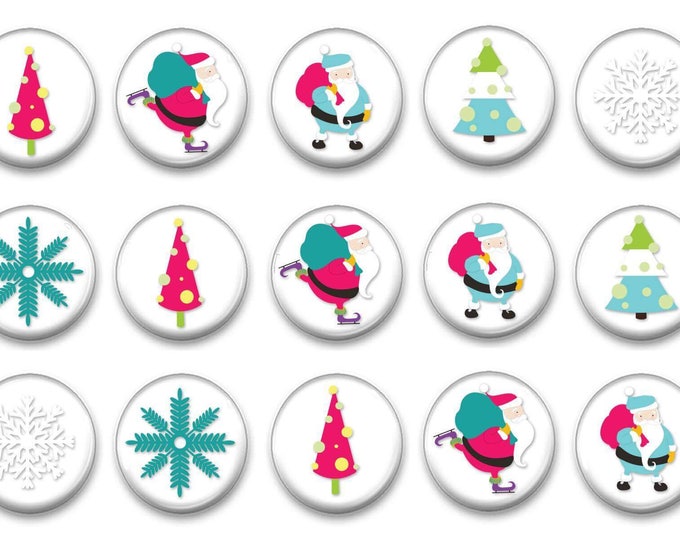 Teal and Pink Christmas Magnets - Santa Magnets - Stocking Stuffers - Refrigerator Magnets - Holiday Magnets - Unique Gift
