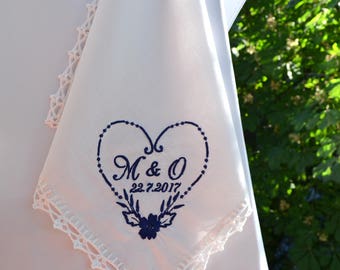 Personalized wedding gift for couple unique wedding gifts for couple Monogram wedding gift for her Monogram hankerchief bridesmaid gift