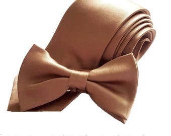 Copper Tie Wedding Necktie Bowtie or Pocket Square Men's Copper Gold Brown Slim 2.75" Ties Groomsmen Neckties Best Man Father of the Bride