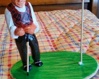 Handcrafted Old Style Wood Carving---"The Golfer"