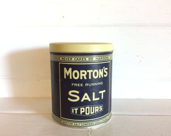Morton Salt Can, Mortons Salt Tin, Salt Tin Can, Collectibles Mortons, Blue Salt Tin, Tin Umbrella Girl, Vintage Mortons, Mortons Salt, Blue