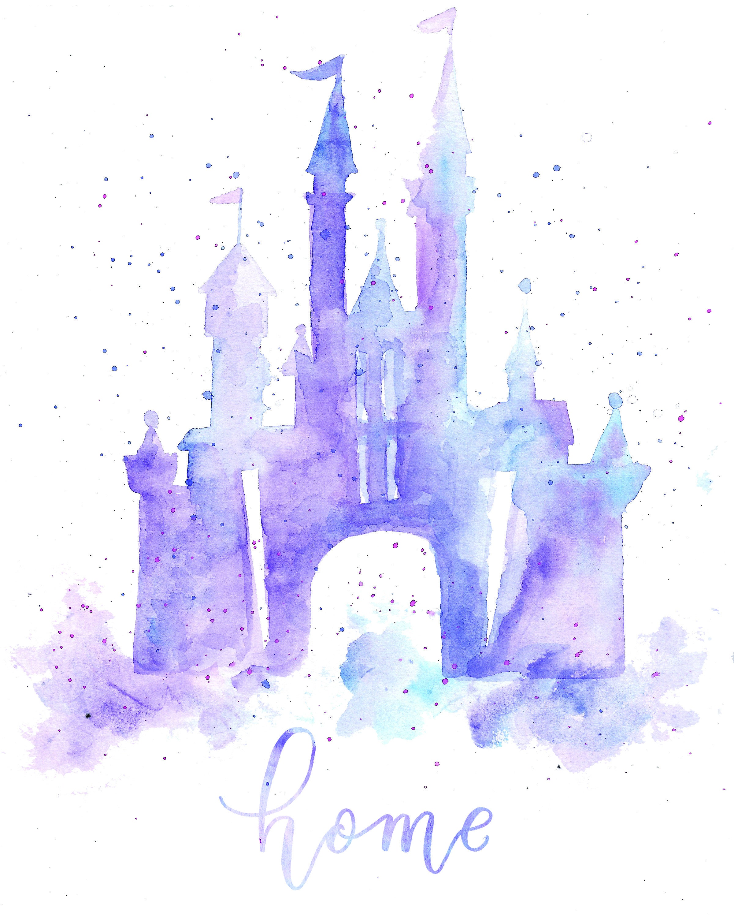 Download Disney World Cinderella Castle 'Home' Watercolor Print