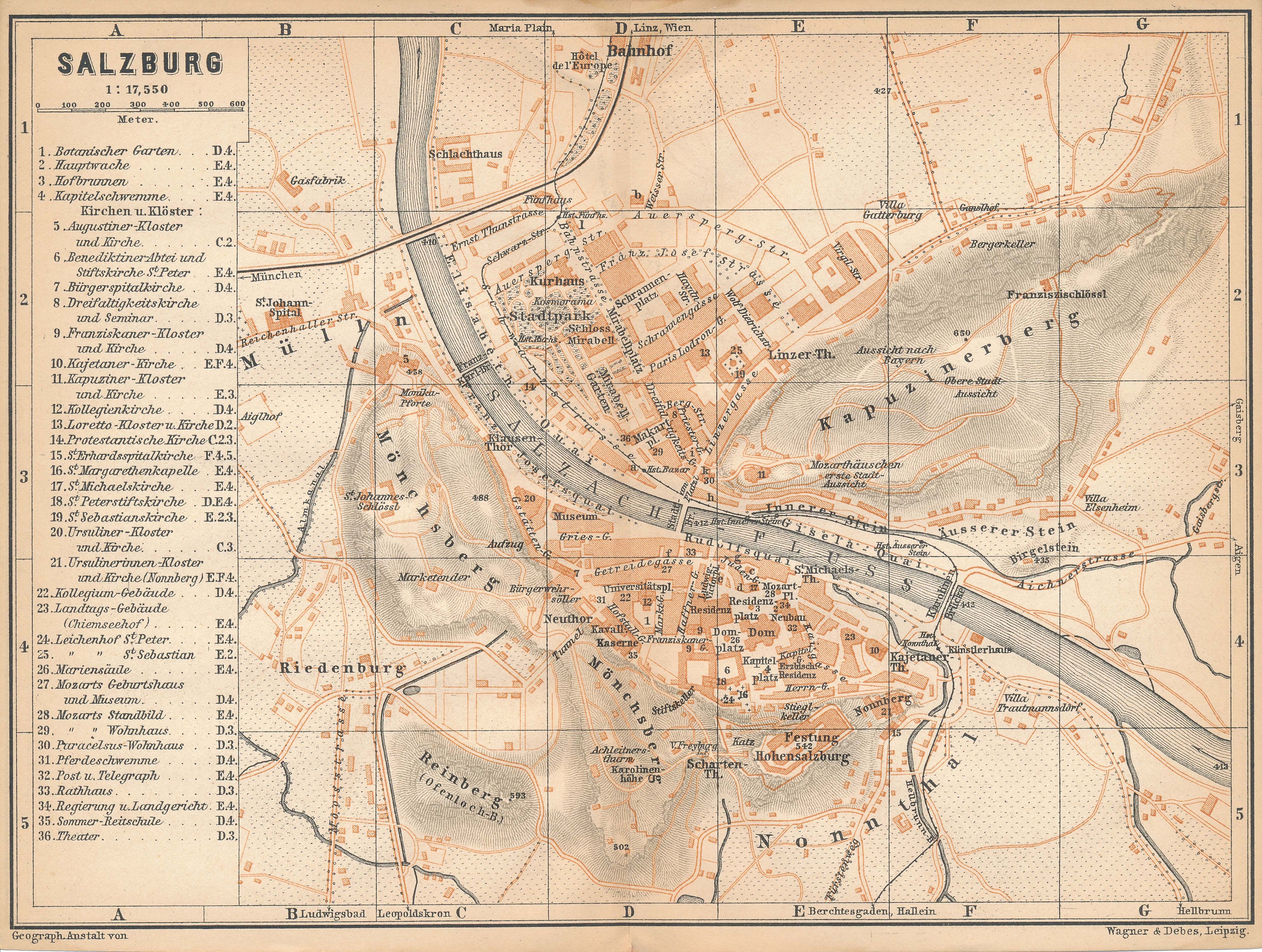 1905 Salzburg Austria Antique Map