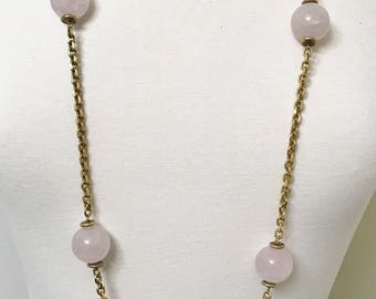 Beautiful Iradj Moini Rose Quartz Long Gold Plated Chain Necklace 44"