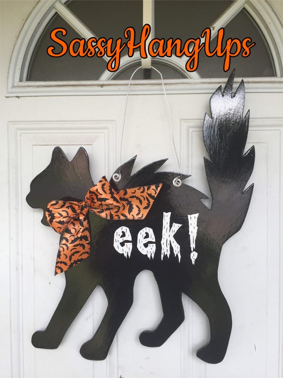 Black Cat Black Cat Door Hanger Halloween Cat Door Hanger