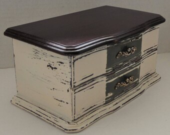 Jewelry Box Vintage- Jewelry Storage-Jewelry Boxes-Ring Box-Gifts For Her-Trinket Box-Desk Organizer-Storage- Shabby Chic-Up-cycled-White