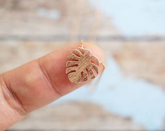 Rose Gold Monstera Leaf Necklace, Tropical Leaf Charm Necklace, Bridesmaid Gift, Minimalist Necklace, Birthday Gift,4075