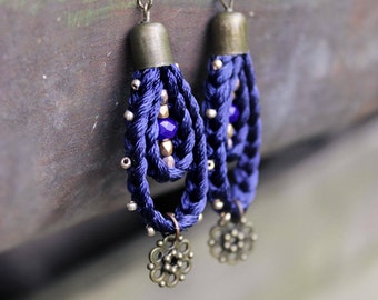 Navy blue earrings Girlfriend gift|for|sister Bohemian earring Summer party earring Modern earring Boho earring Gypsy jewelry Ethnic earring