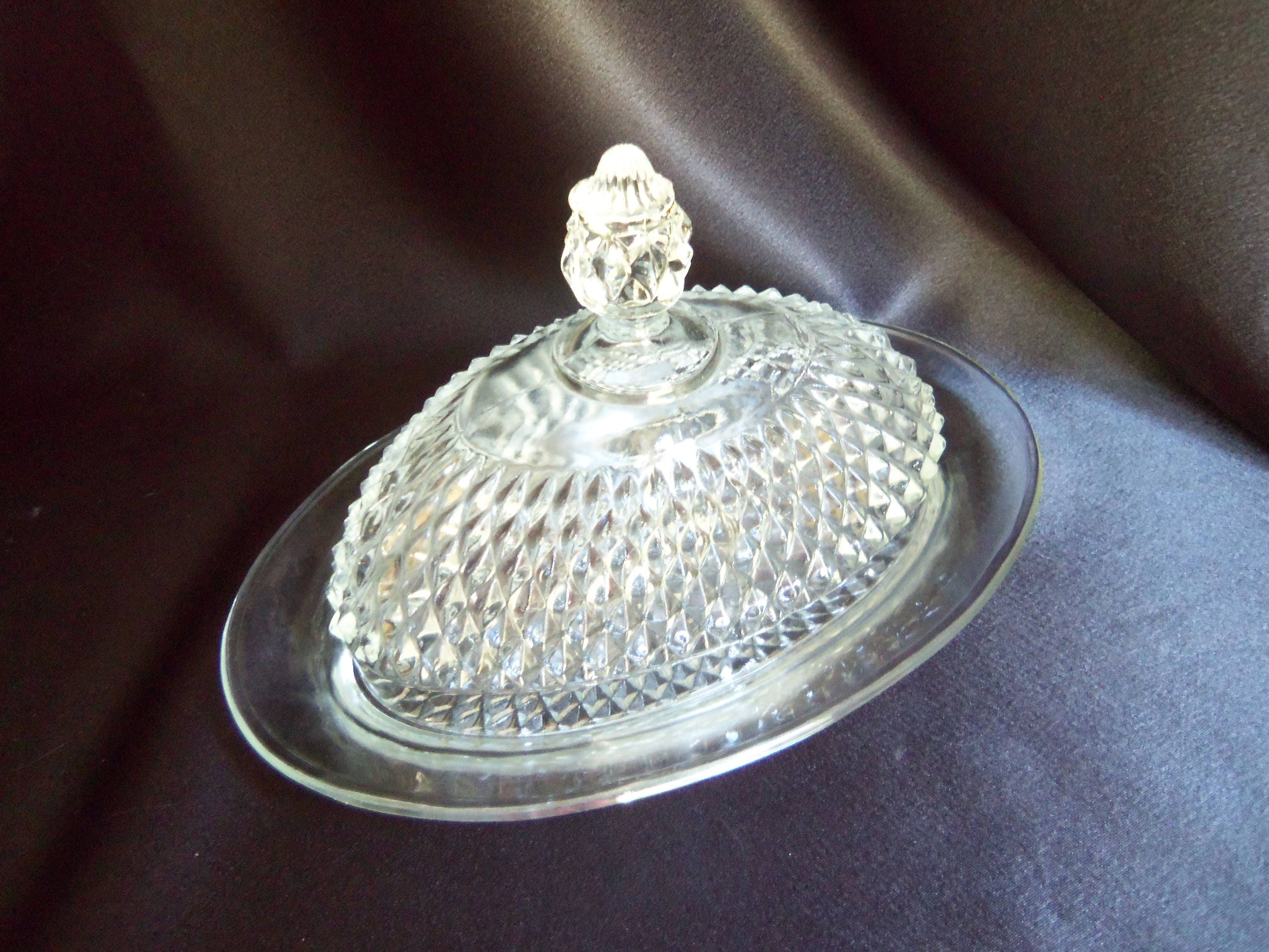 Domed Butter Dish Oval Covered Cut Glass Butter Dish