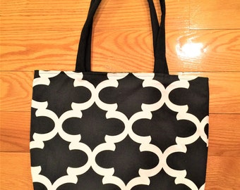 Black and white tote bag, handmade handbag, handmade fabric tote bag, fabric handbag, shoulder tote bag, summer tote, shopping bag