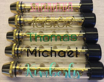 Custom Gold Twisty Glass Pipe, Personalized Name Option, Includes Rubber Cap, Cleaning Brush and Filters, Tobacco Use