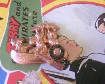 Vintage 1940s Brooch Scottie Terrier dog Souvenir Travel Michigan copper costume novelty pin 40s