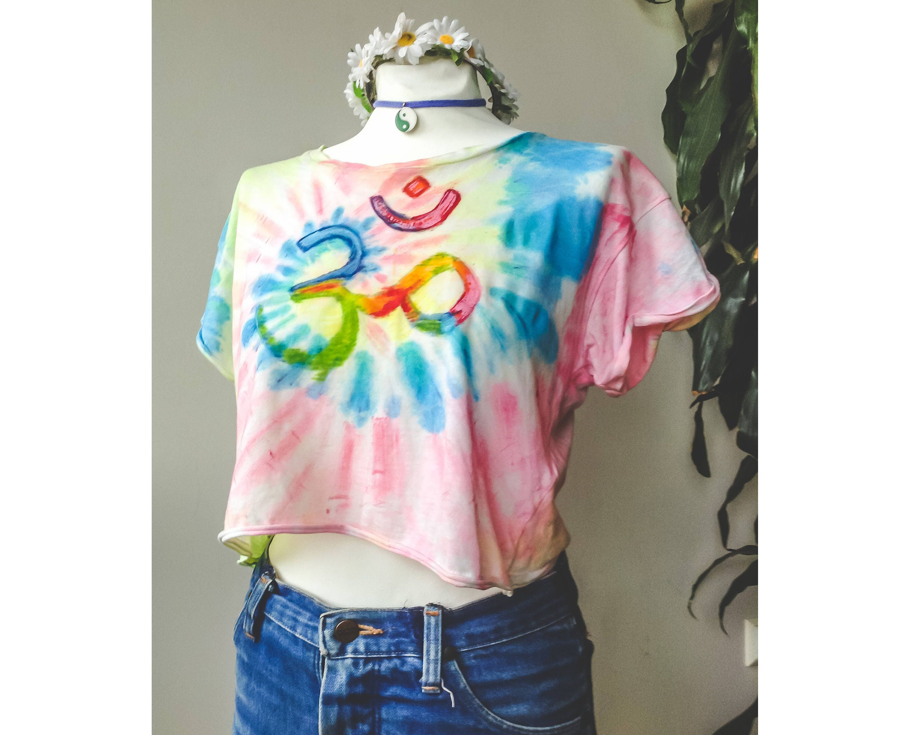 Hand dyed Oversize crop top slouchy shirt tee short sleeve OM