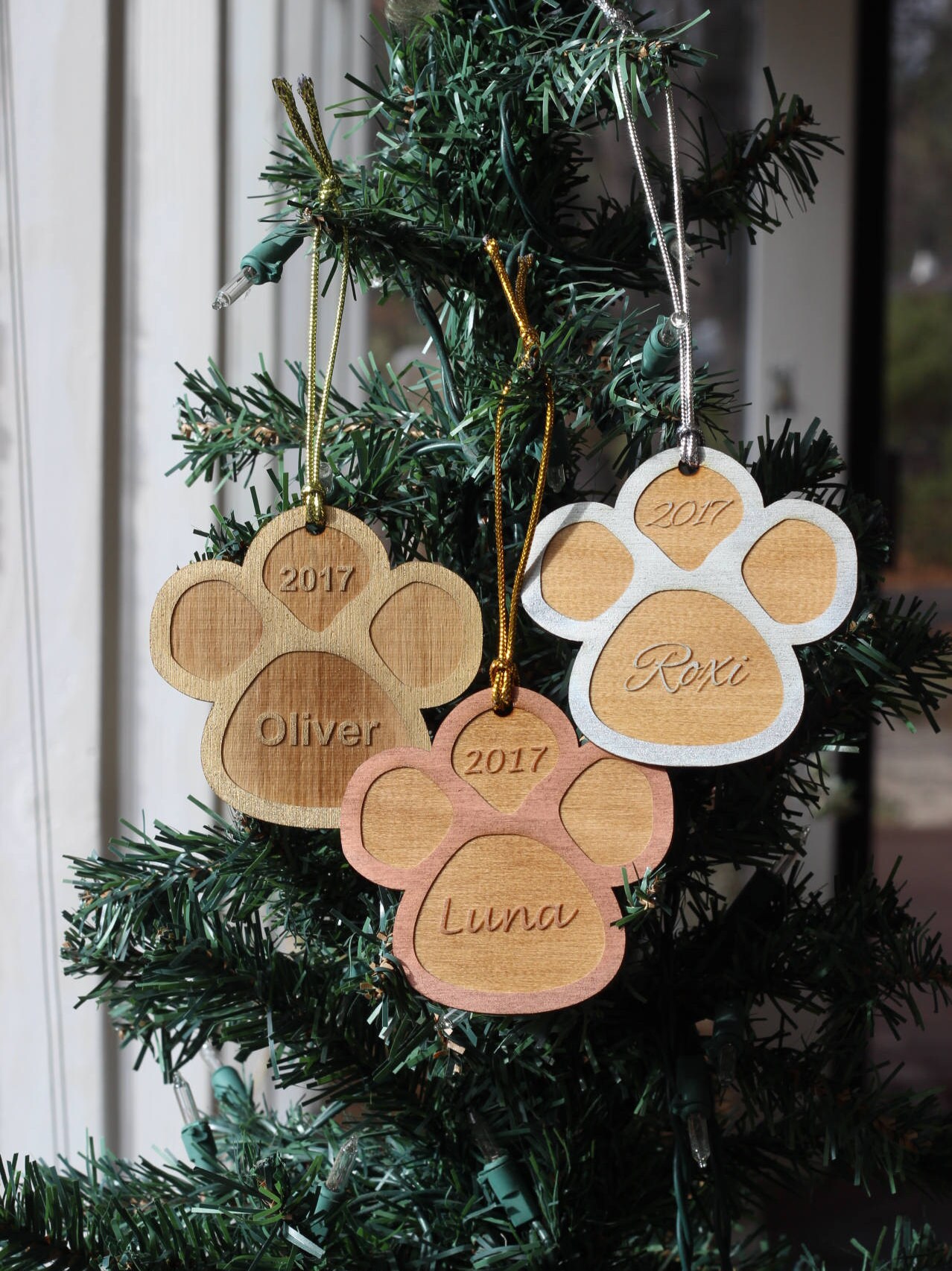 Personalized Pet Christmas Ornament Paw Print Engraved Wood