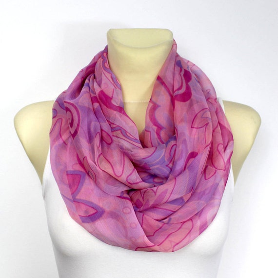 Pink Silk Infinity Boho Silk Scarf Silk Loop Scarf Silk Circle Scarf Silk Chiffon Scarf Summer Outdoors Summer Party Personalized Gift Women