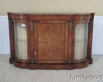 F42784E: Antique French Rosewood Credenza With Bowed Glass