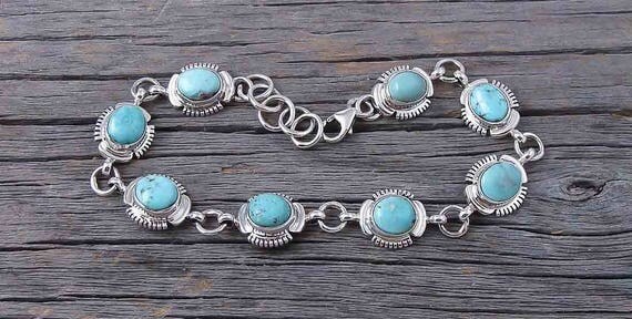 Navajo Silver Turquoise Link Bracelet, Navajo Link Bracelet, Silver Link Bracelet, Native American Bracelet, Turquoise Bracelet, #Etsy USA