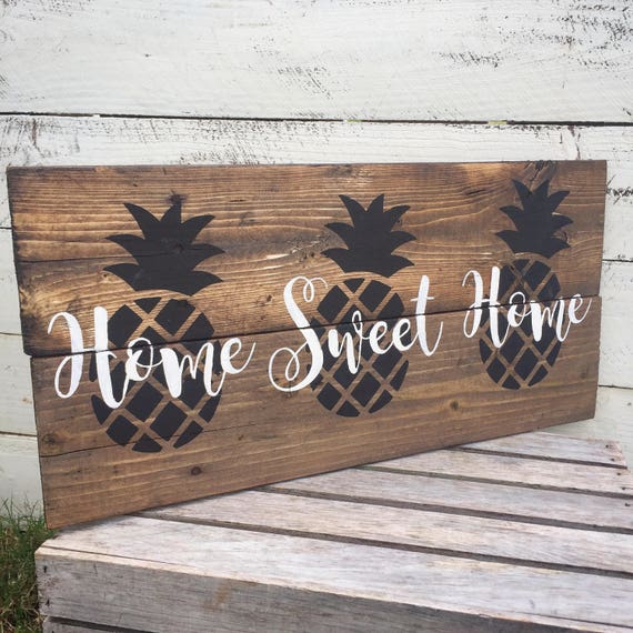 Items similar to Large Home sweet home pineapple reclaimed rustic wood