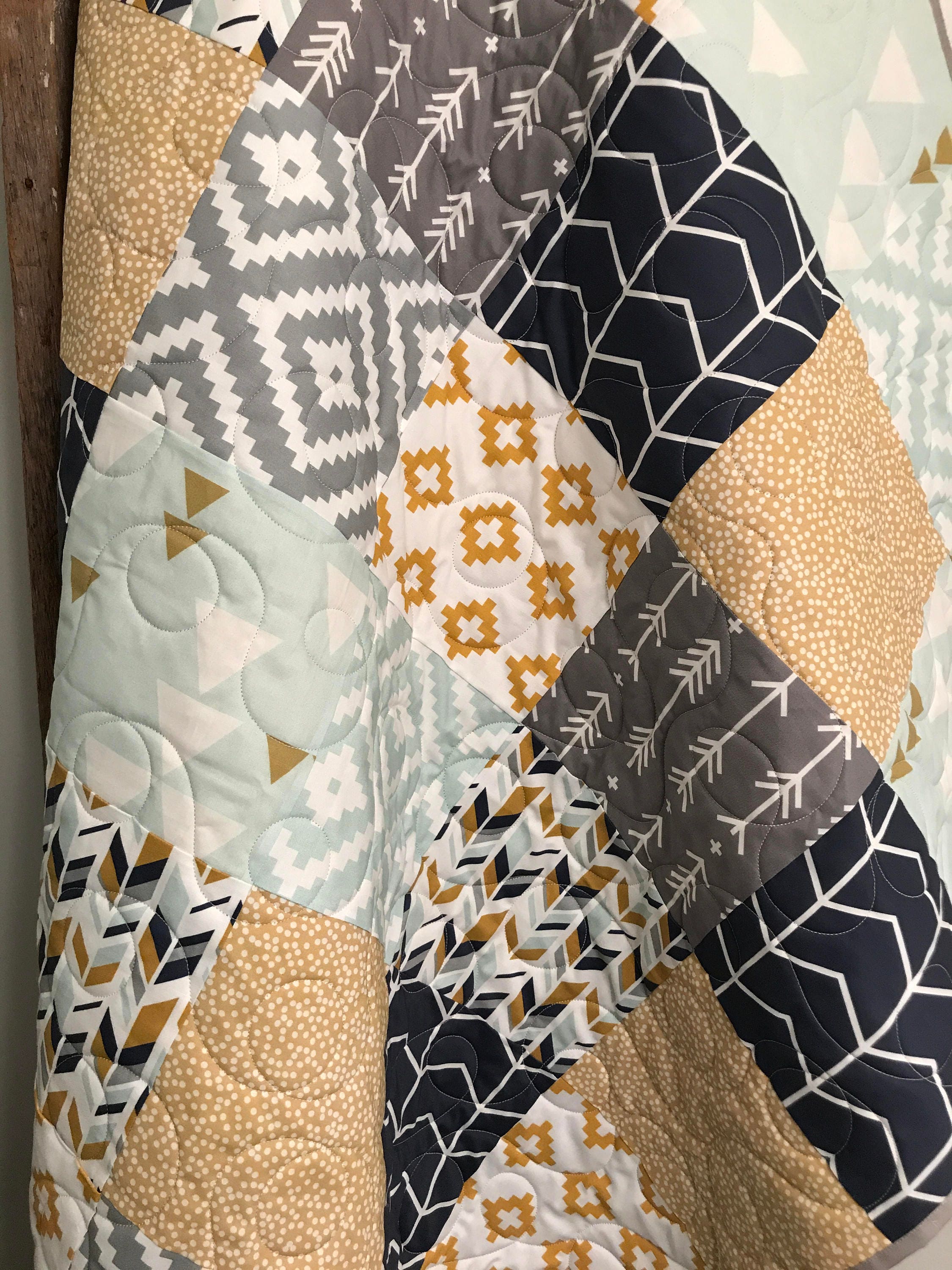 Geometric Baby Quilt Gender Neutral Bedding Aztec Baby