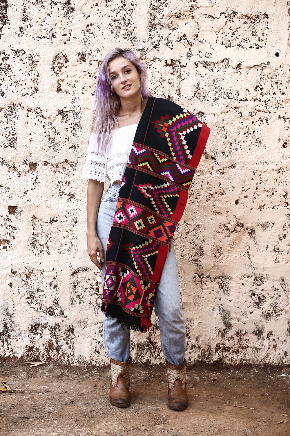 Traditional Antique Tribal Blanket Shawl Tribal Home Decor