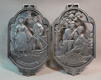 German Pewter Wall Decor Frühling (Spring) and Sommer (Summer) Frieling Zinn