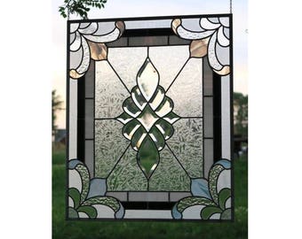 LARGE Silver Wedding Anniversary Beveled Traditional Leaded Stained Glass Window - Northwind Glass