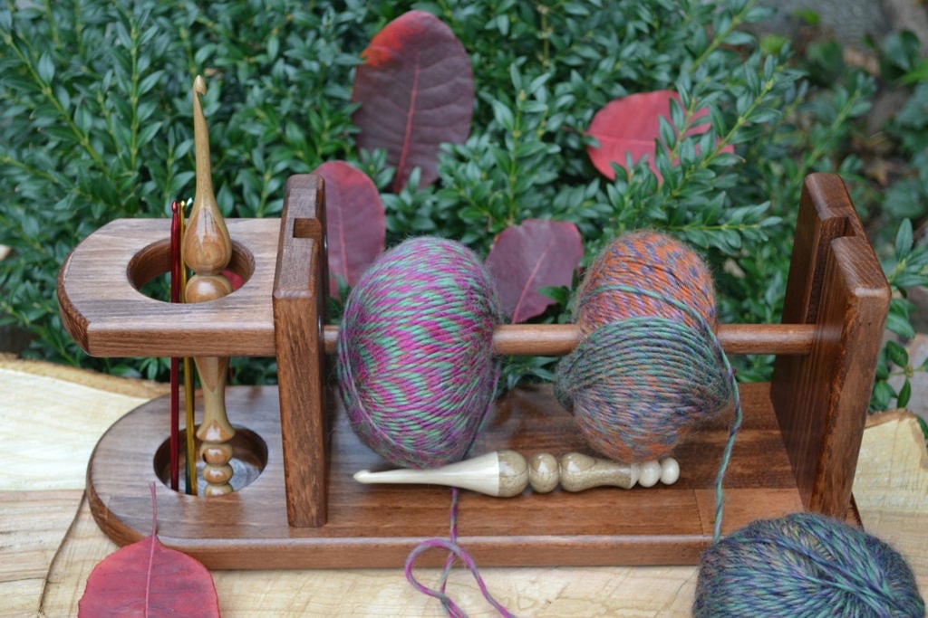 Handmade wooden yarn holder, Knitting and crochet supplies organizer, Yarn / wool balls caddy