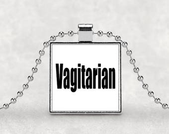 Vagitarian pendant, vagina necklace, sarcasm, pride gift, silver pendant, statement necklace, square jewelry, funny jewelry, LGBT