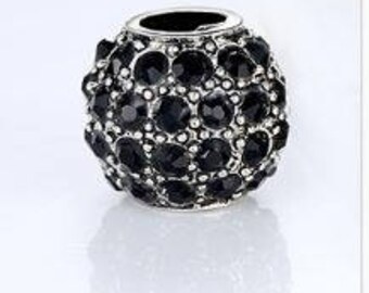 925 Sterling Silver Black Crystal Charm Bead Fits Pandora Charm Bracelet