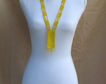 Vintage Native American Tribal Loomed Yellow Seed Bead Y Necklace