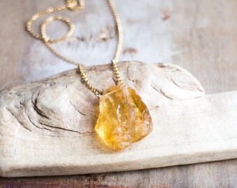 Raw Citrine Necklace – Yellow Crystal Point Pendant, Natural Petite Gemstone (A50)