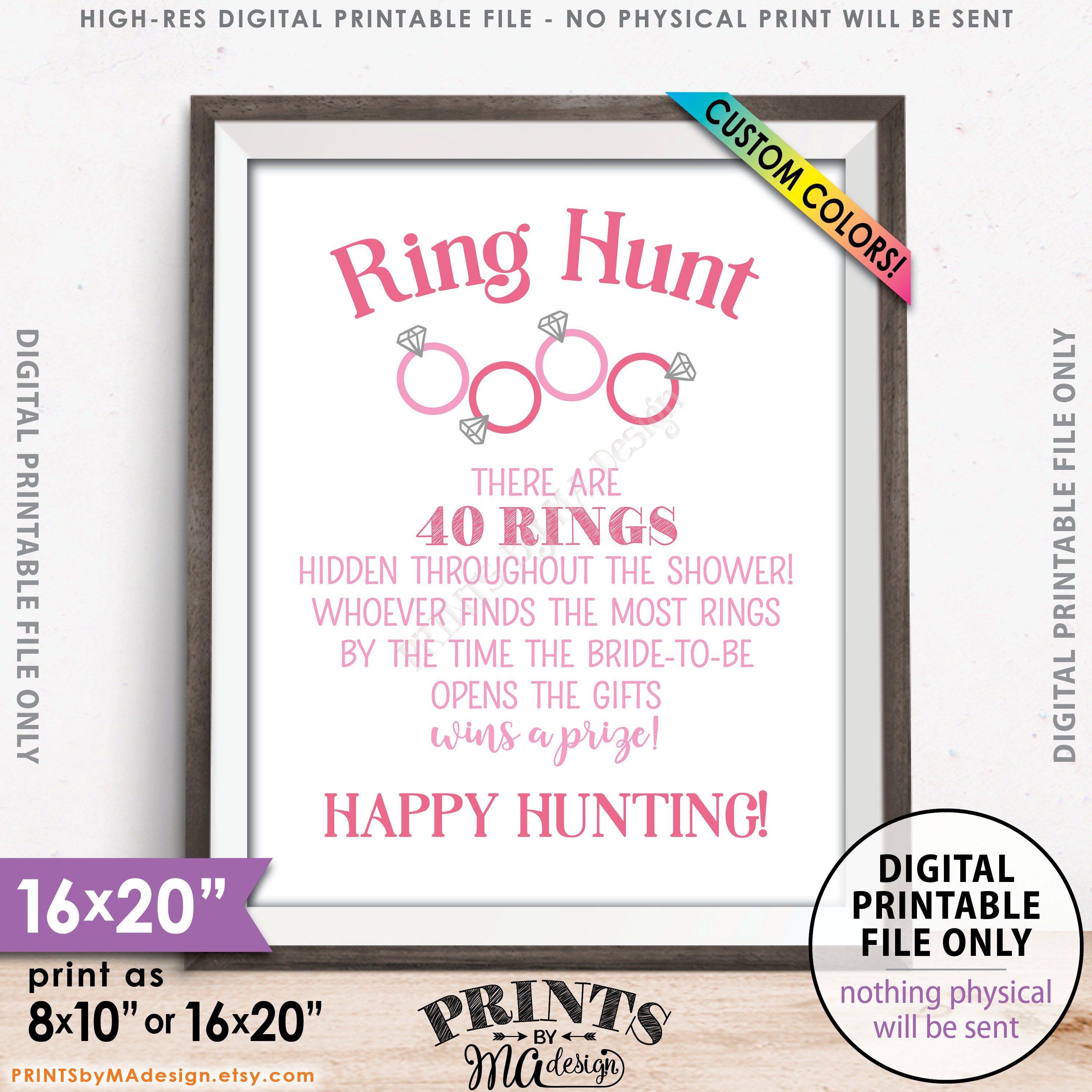 Ring Hunt Bridal Shower Game Sign, Ring Scavenger Hunt Game for Wedding Shower, Ring Hunt Game