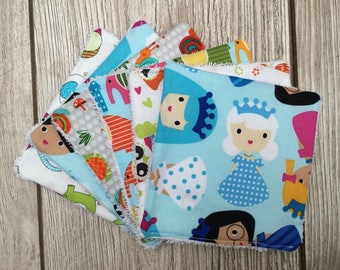 Washable wipes or cotton Washcloths eponge.elephants, princesses, owls and snails.