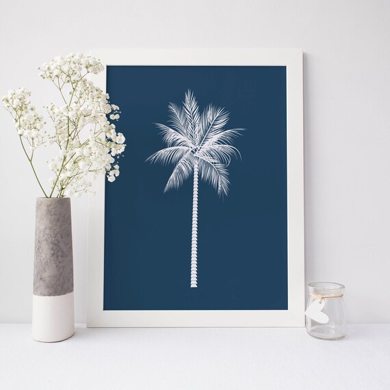 Navy Blue Palm Tree Downloadable Art Navy Blue Print Palm