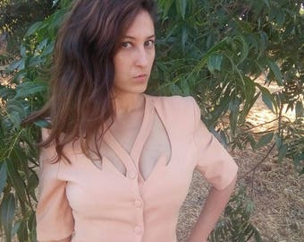 60s Vintage Dress. 1960 Dress. Vintage Dress. Pink Peach Dress. 60s. Pink Peach Vintage Dress For Women 1960s. Free Shipping. Size S-M