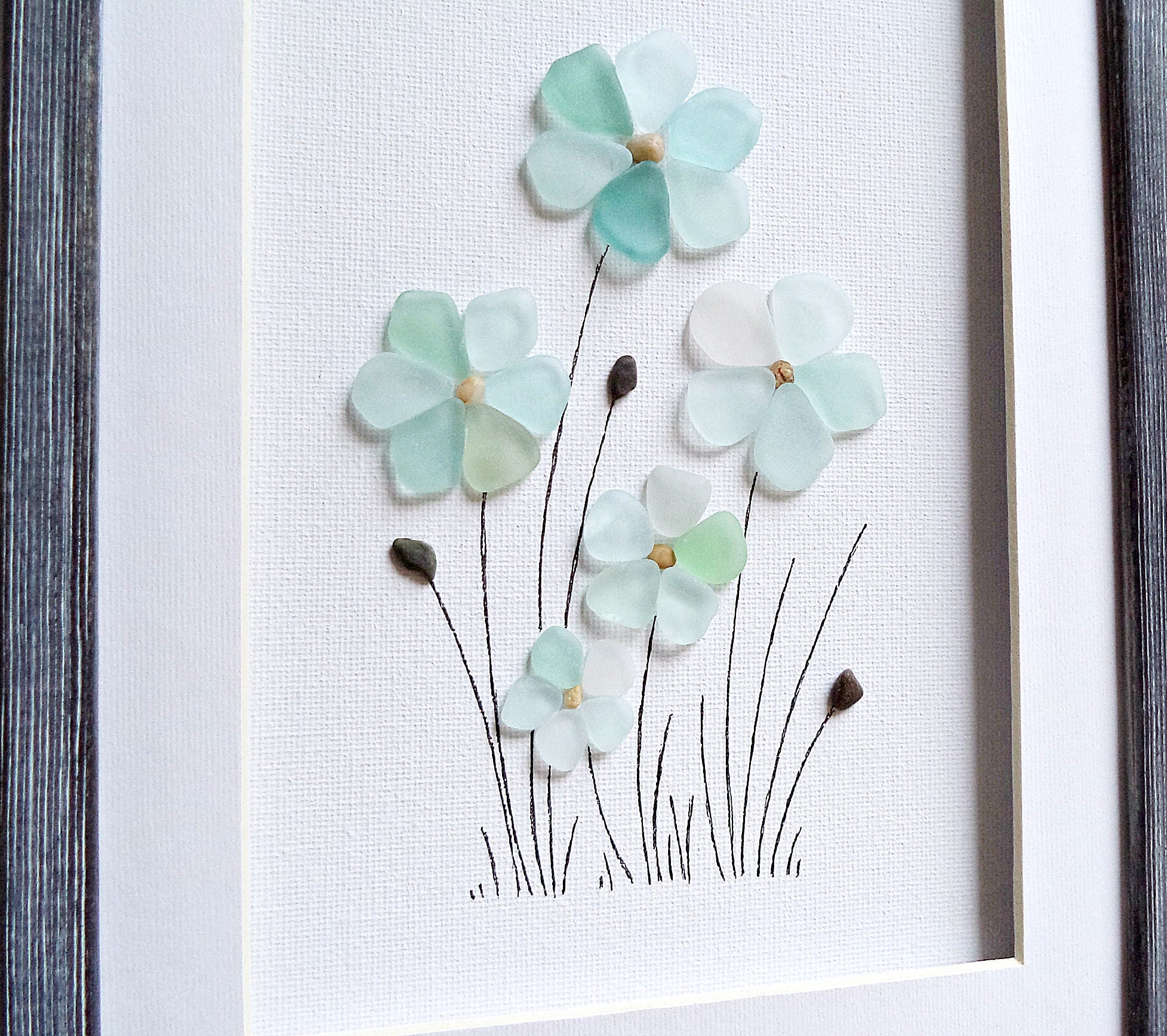 Sea glass art flowers Fine art housewarming gift Pastel home