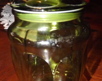 One Avocado Green Canisters L.E. Smith 8 inch