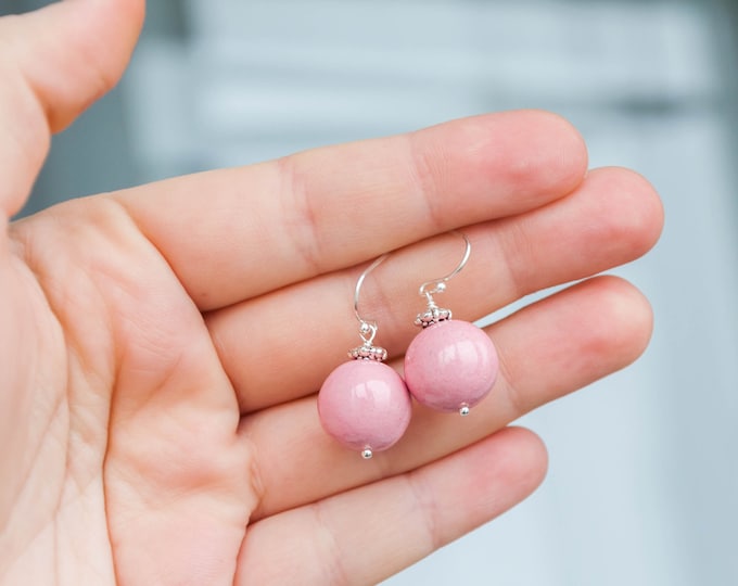 Light pink earrings, Pale pink jewelry, Pink dangle earrings, Light pink jewelry, Pink beaded earrings, Delicate earrings
