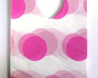 plastic handle 15x9cm white pink polka dot 7 bags