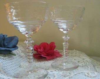 Etched Crystal Champagne Glasses ~~ 1940's Delicate Etched Sherbert/Champagne Stemware