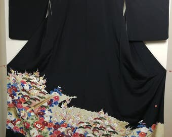 Spring traditional Japanese kurotomesode kimono