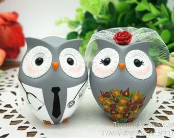 Owl Wedding Cake Toppers,Doctor Groom And bride Wedding Cake Toppers Owl Themed,Doctor Wedding Cake Toppers
