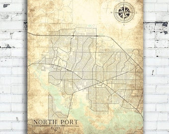 NORTH PORT FL Canvas Print Florida Fl Vintage map North Port Fl City Map Florida Vintage Wall Art poster retro antique gift home decor map